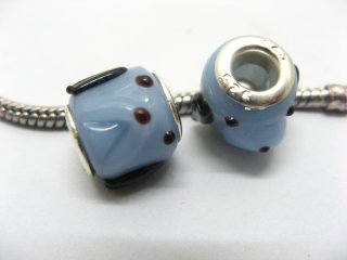 50 Blue Dog Murano Glass European Beads be-g416