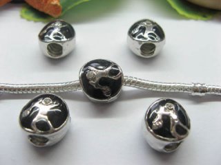 20 Black Carved Tennist Thread European Beads