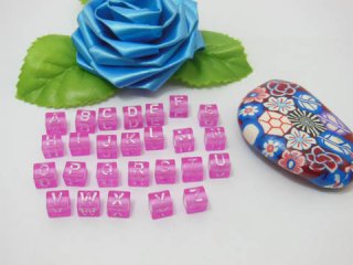 2500 Hot Pink Alphabet Letter Cube Beads 6.6mm