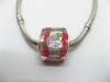 50 Red Silver Flower Cube Glass European Beads