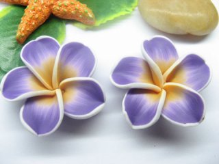 20 Purple Fimo Beads Frangipani Jewellery Finding 4.2cm cf-f2