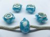 100 Sky Blue Round Dotted Glass European Beads pa-g38