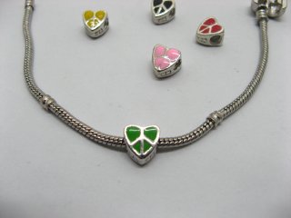 20 Metal Enamel Heart Thread European Beads