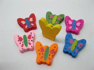 200Pcs Butterfly Wooden Beads Mixed Color 20mm