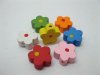 300Pcs Flower Wooden Beads Mixed Color 15mm