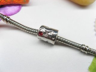 10pcs Metal Barrel Beads Fit European Beads with Red Rhinestone