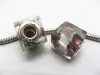 50 Dark Purple Silver Flower Cube Glass European Beads