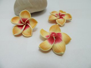 50Pcs Dark Yellow Fimo Beads Frangipani Jewellery Finding 34mm