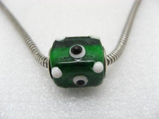 50 Green Murano Cubic Glass European Beads With White Dots