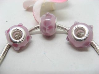 100 Pink Lampwork Glass European Beads