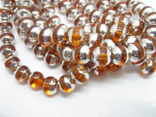 5 Strands Orange Silver Foil Glass Round Beads 8mm