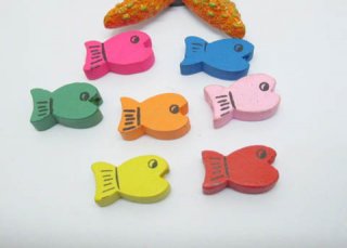 200 Mini Fish Wooden Beads Mixed Color Bulk