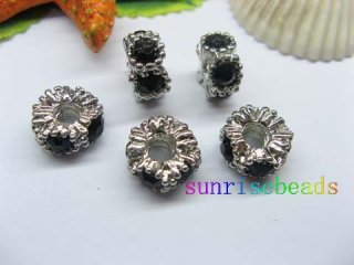 20pcs 18 KGP Beads Inlay 5 Black Crystal Fit European Beads yw-p