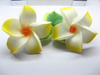 50 New Yellow Fabulous Foam Frangipani Flower 8x3.5cm