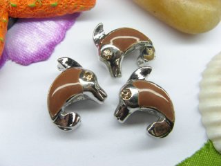 10 Coffee Enamel Dolphin European Thread Beads with Rhinestone f