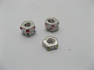 20 Metal European Thread Beads with Rhinestone