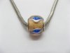 50 Tan Murano Blue Strips Round Glass European Beads be-g292 50 Tan Murano Blue Strips Round Glass European Beads be-g292