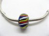 100 Dark Blue Colourful Stripe Glass European Beads be-g332