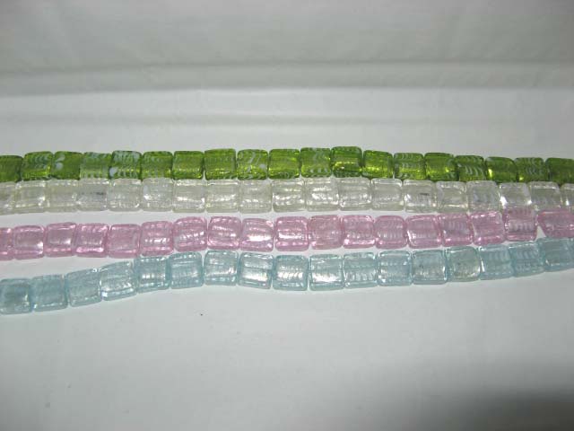 100 15mm Square Silver Foil Lampwork Glass beads - Click Image to Close