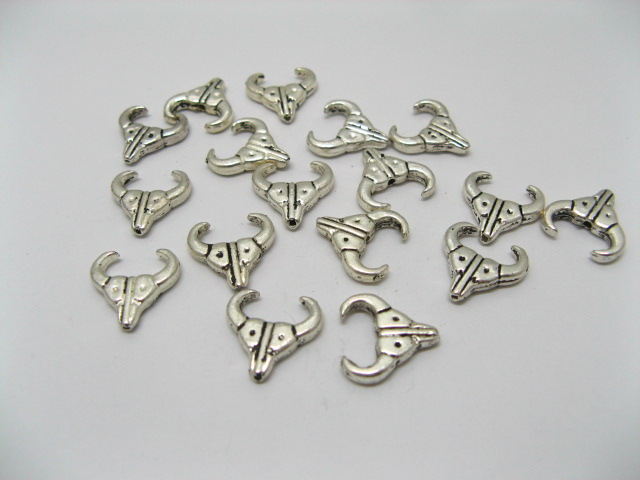 200 Pewter Longhorn Skull Spacer Beads finding - Click Image to Close