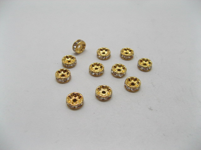 100 8mm Golden Rhinestone Rondelle Spacers Beads - Click Image to Close
