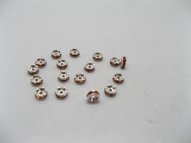 100 6mm Orange Rhinestone Rondelle Spacers Beads - Click Image to Close