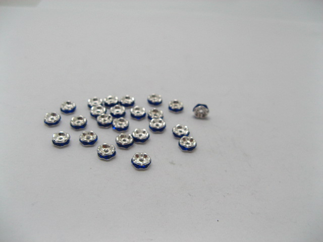 100 6mm Blue Rhinestone Rondelle Spacers Beads - Click Image to Close