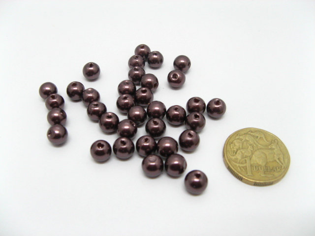 1950 Coffee 8mm Round Simulate Pearl Beads - Click Image to Close