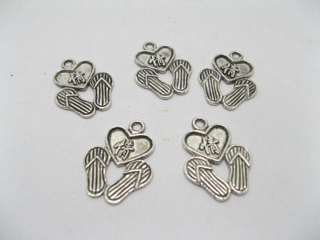 200 Charms Metal Baboosh& Heart Jewellery Pendants - Click Image to Close