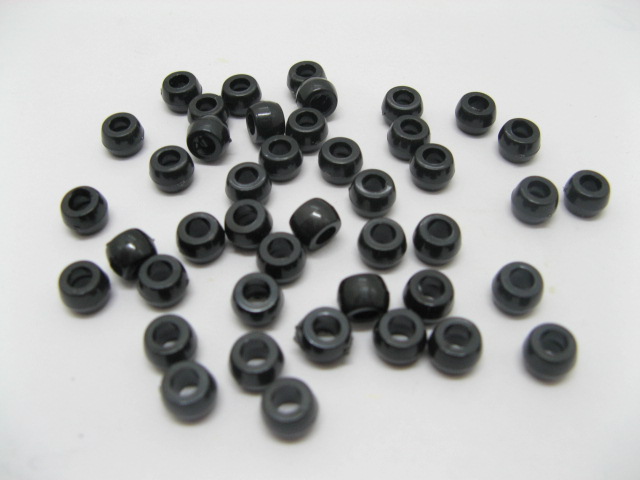2100 Plastic Black Barrel Pony Beads 6x8mm - Click Image to Close