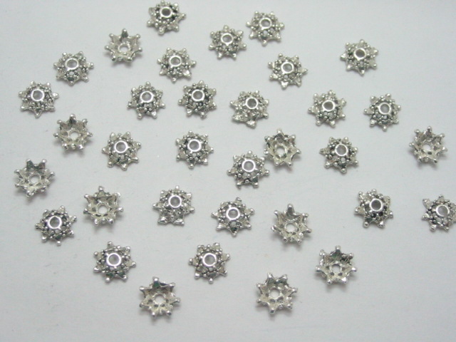 1000 Silver Plated Star Bali Bead End Caps 9mm - Click Image to Close