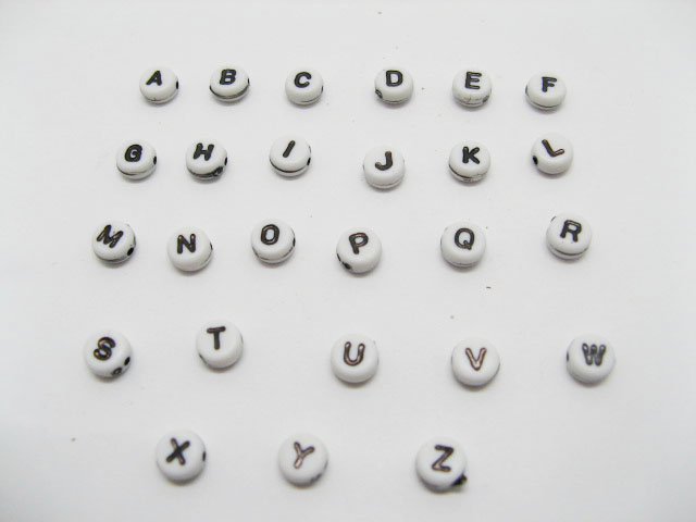 4000 Plastic Black on White Alphabet Letter Beads - Click Image to Close