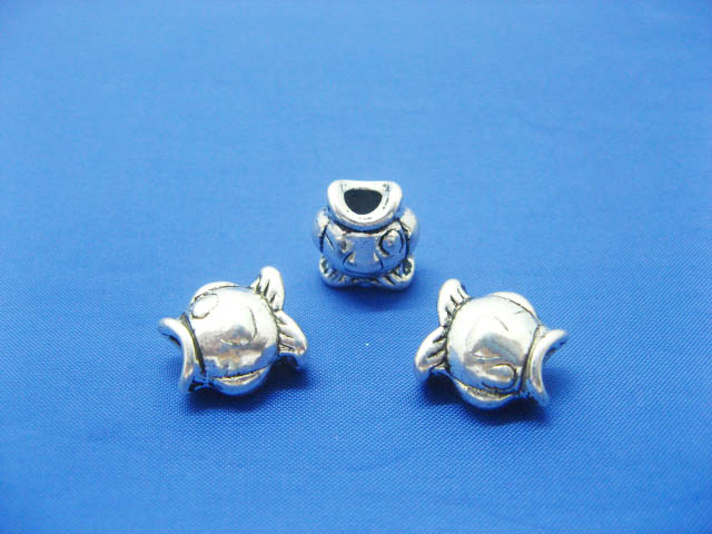 100 silver plated alloy metal Fish European Beads - Click Image to Close