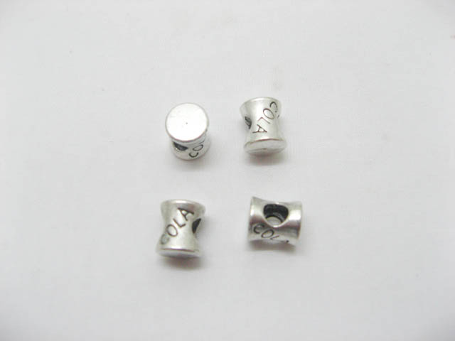 100 silver plated alloy metal Carved "Cola" European Beads - Click Image to Close