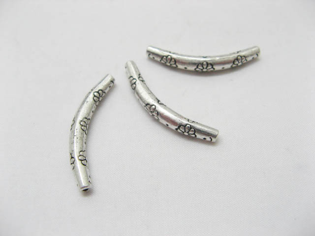 200 Antique Silver Curved Tube Bead Spacer Finding ac-sp310 - Click Image to Close