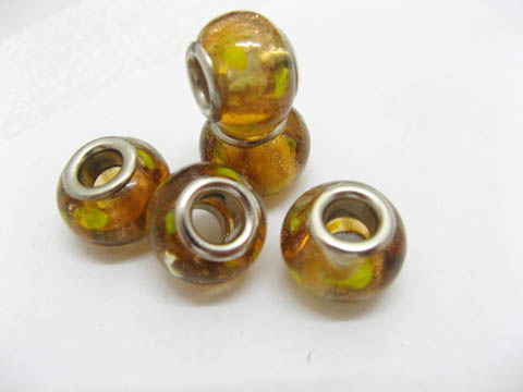 100 Coffee Murano Flower Round Glass European Beads - Click Image to Close