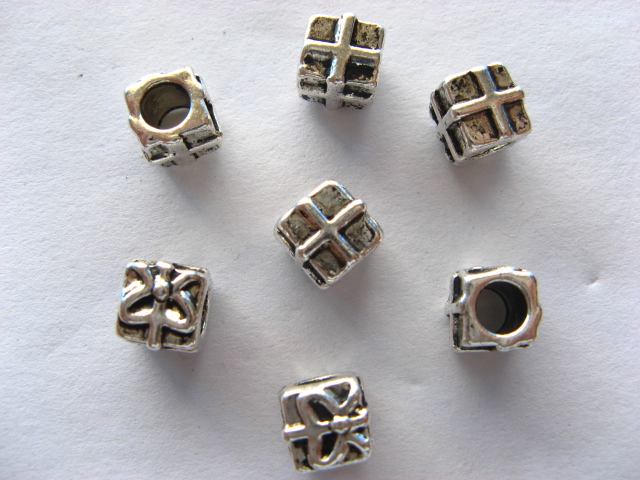 100 Silver Plated Alloy Square European Beads ac-sp378 - Click Image to Close