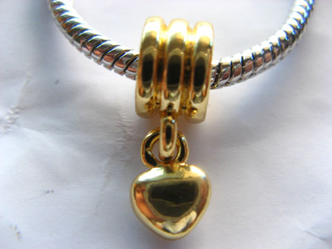 50X 18K Gold European Thread Beads Heart Dangle - Click Image to Close