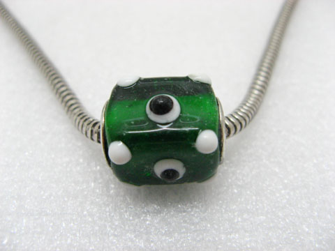 50 Green Murano Cubic Glass European Beads With White Dots - Click Image to Close