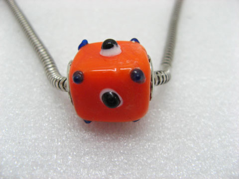50 Orange Murano Cubic Glass European Beads With Black Dots - Click Image to Close