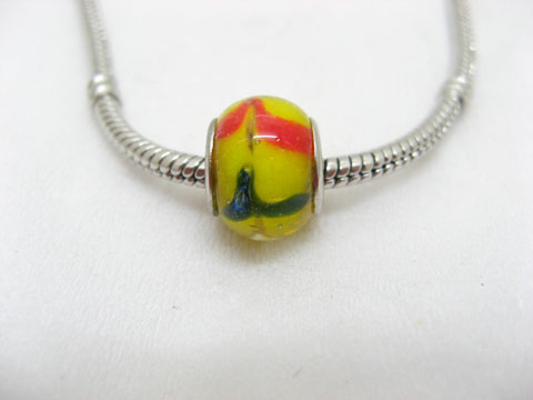 100 Yellow Murano Flower Round Glass European Beads be-g281 - Click Image to Close