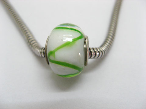 100 White Murano Round Glass European Beads be-g284 - Click Image to Close