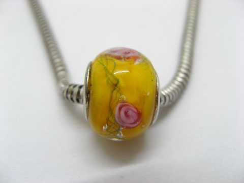 50 Yellow Murano Rose Flower Round Glass European Beads be-g2 - Click Image to Close