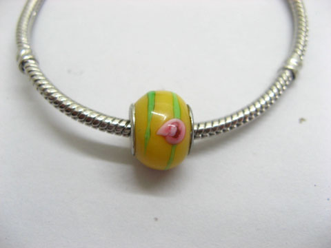 300 Yellow Murano Flower Round European Glass Beads be-g310 - Click Image to Close