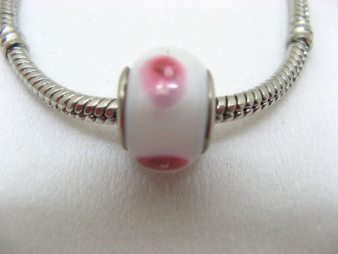 100 White Murano Round Glass European Beads be-g354 - Click Image to Close