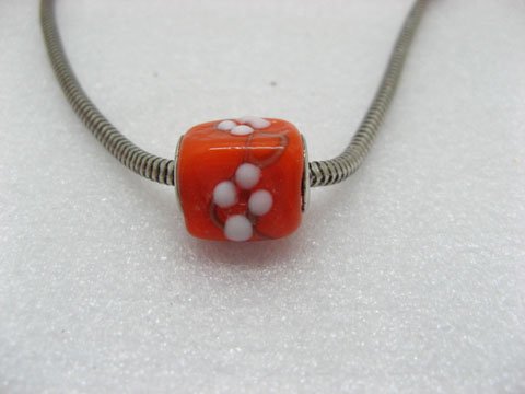 250 Orange Murano Flower Cubic Glass European Beads be-g279 - Click Image to Close