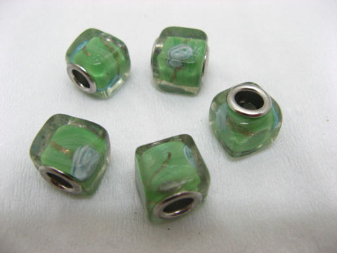 250 Green Murano Cubic Glass European Beads be-g366 - Click Image to Close