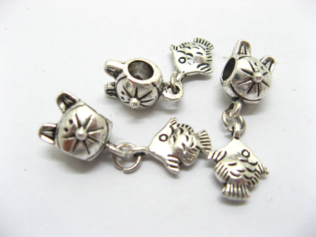 250 Silver Charms Fit European Beads with Fish ac-sp447 - Click Image to Close