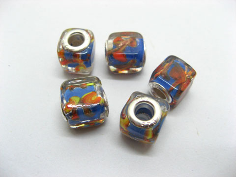 50 Blue Silver Cube Glass European Beads - Click Image to Close
