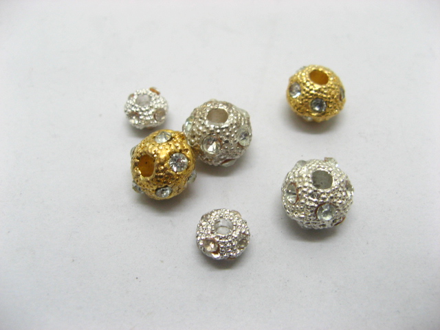 50 Assorted Silver&Golden Rhinestone Spacer Beads Balls ac-sp589 - Click Image to Close